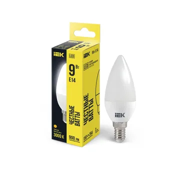 Лампа светодиодная ECO C35 9Вт свеча 3000К E14 230В IEK LLE-C35-9-230-30-E14