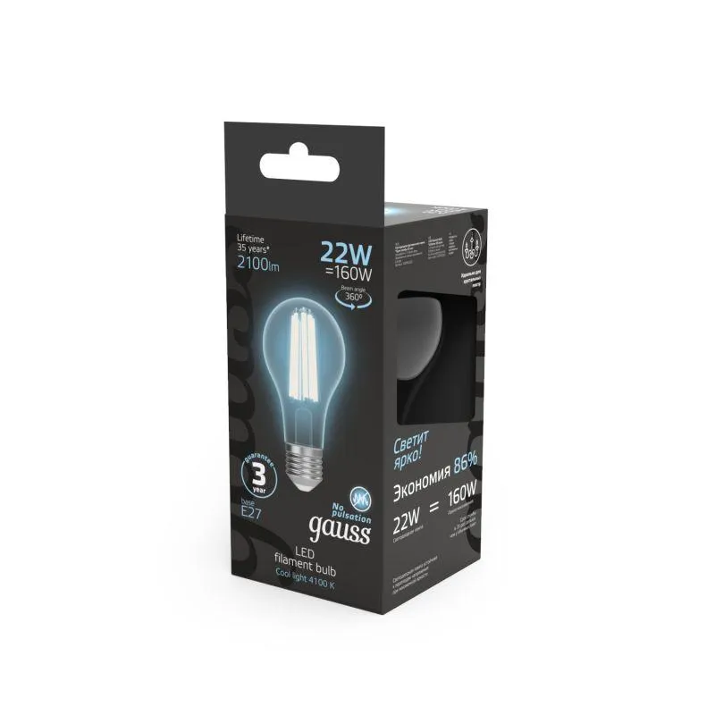 Лампа светодиодная филаментная Black Filament 22Вт A70 грушевидная 4100К нейтр. бел. E27 2100лм GAUS