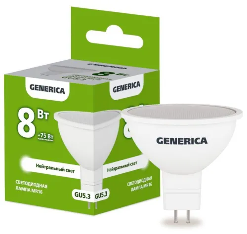 Лампа светодиодная MR16 софит 8Вт 230В 4000К GU5.3  | LL-MR16-08-230-40-GU5-G | GENERICA