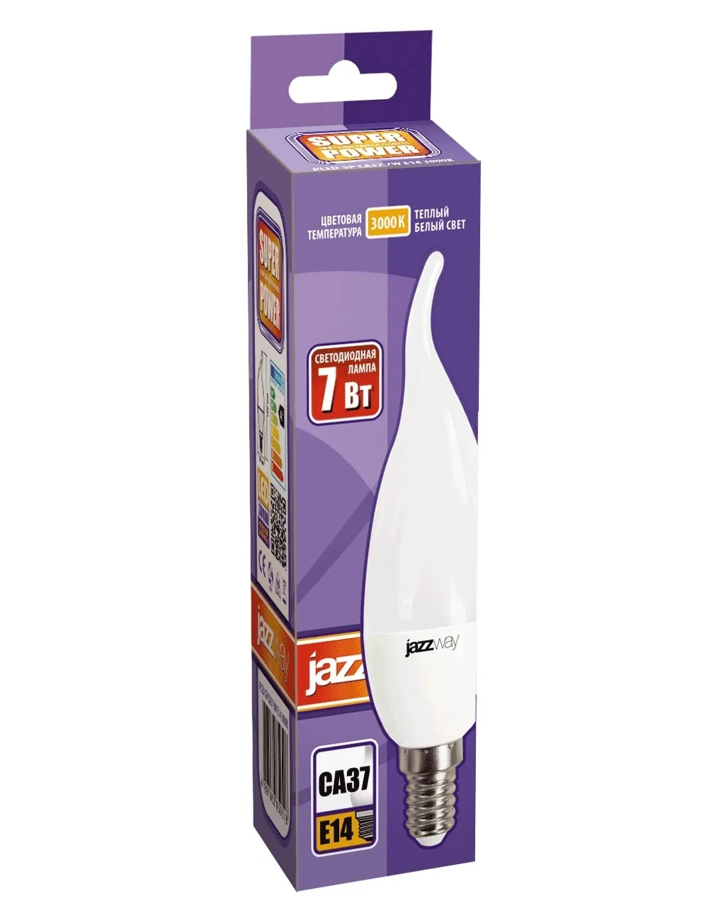 Лампа светодиодная 7 Вт E14 3000 K 520 Lm 160 град PLED Power JAZZWAY .1027894-2