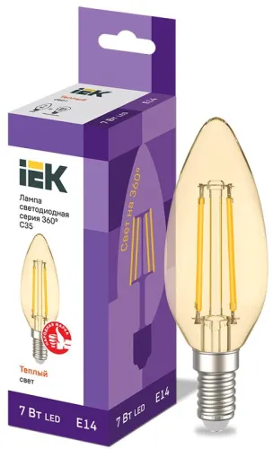 Лампа светодиодная LED C35 свеча золото 7Вт 230В 2700К E14 серия 360° | LLF-C35-7-230-30-E14-CLG | I