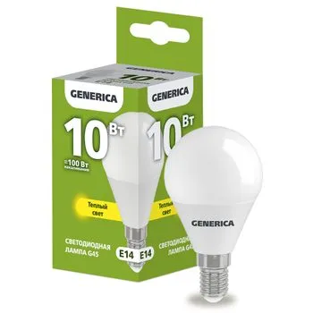 Лампа светодиодная G45 10Вт шар 3000К E14 230В GENERICA LL-G45-10-230-30-E14-G
