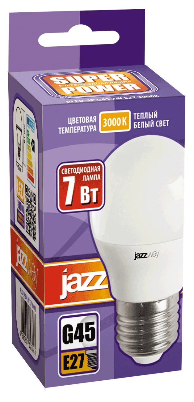 Лампа светодиодная LED 7Вт Е27 220В 3000К PLED- SP G45 шар | 1027863-2 | Jazzway