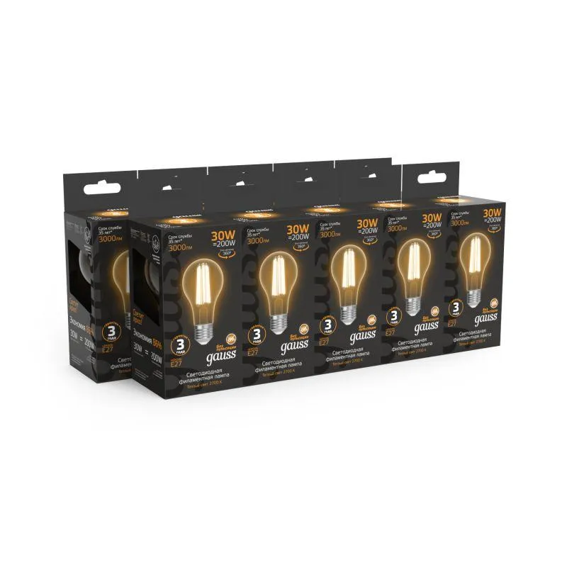 Лампа светодиодная филаментная Black Filament 30Вт A70 грушевидная 2700К тепл. бел. E27 3000лм GAUSS