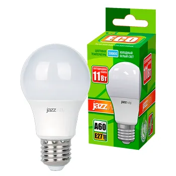 Лампа светодиодная LED 11Вт Е27 220В 5000К PLED- ECO- A60 груша | 1033222 | Jazzway