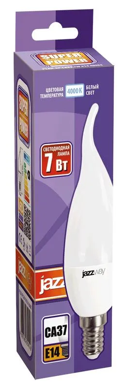 Лампа светодиодная LED 7Вт E14 220В 4000К PLED- SP CA37 свеча на ветру | 1027917-2 | Jazzway
