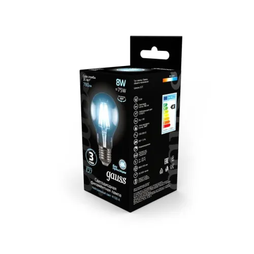 Лампа светодиодная филаментная Black Filament 8Вт A60 грушевидная 4100К нейтр. бел. E27 780лм GAUSS 