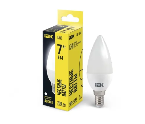 Лампа светодиодная Eco 7Вт C35 свеча 4000К нейтр. бел. E14 230В IEK LLE-C35-7-230-40-E14