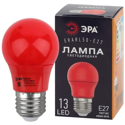 Лампы cветодиодные ERARL50-E27 LED A50-3W-E27 (диод. груша красн., 13SMD, 3W, E27, для белт-лайт) (1