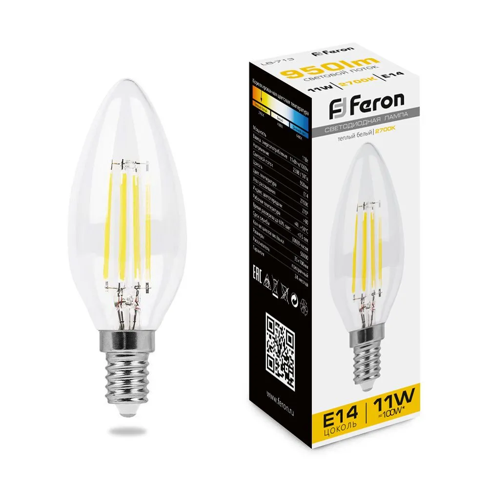 Лампа светодиодная LB-713 11Вт прозрачная 2700К E14 230В FERON 38006