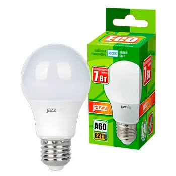 Лампа светодиодная LED 7Вт Е27 220В 4000К PLED- ECO- A60 груша | 1033185 | Jazzway