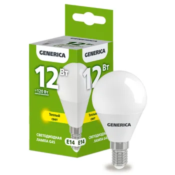 Лампа светодиодная G45 шар 12Вт 230В 3000К E14  | LL-G45-12-230-30-E14-G | GENERICA