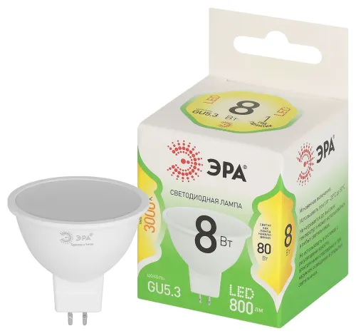 Лампа светодиодная GREEN LINE MR16-8W-830-GU5.3 GL GU5.3 8Вт софит свет тепл. Эра Б0067082