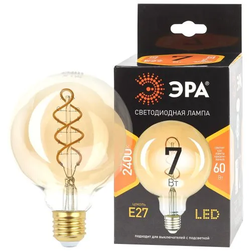 Лампа светодиодная F-LED G95-7W-824-E27 spiral gold (филамент, шар спир зол, 7Вт, тепл, E27) (20/560