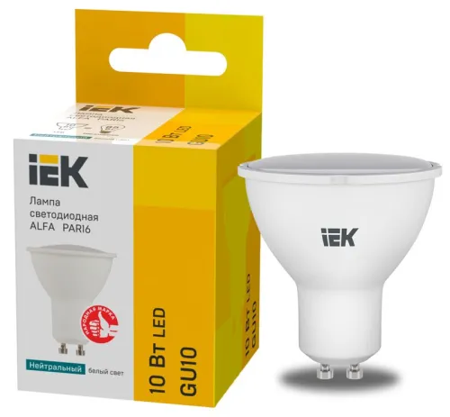 Лампа LED ALFA PAR16 софит 10Вт 230В 4000К GU10 (6шт)IEK LLA-PAR16-10-230-4-GU10-6