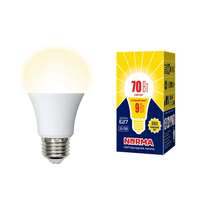 Лампа светодиодная LED-A60-9W/3000K/E27/FR/NR Norma 9Вт матовая 3000К тепл. бел. E27 (упак. картон)