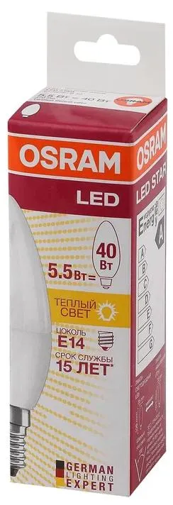 Лампа светодиодная LED Star Classic B 40 5W/827 5Вт свеча матовая 2700К тепл. бел. E14 470лм 220-240