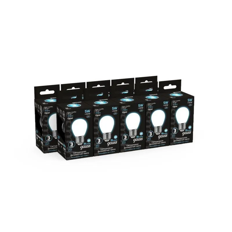 Лампа светодиодная филаментная Black Filament 5Вт P45 шар матовая 4100К нейтр. бел. E27 450лм GAUSS